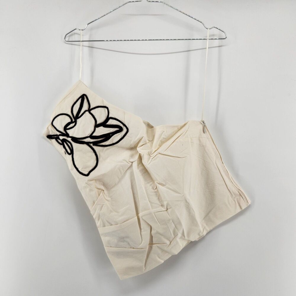 MNG by‎ Mango Women's Size XS Off White Asymmetrical Flower Embroidered Top NWT